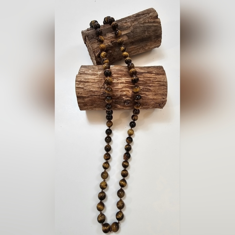 Yellow Tiger Eye Gemstone Round Necklace -15" - Picture 4 of 7